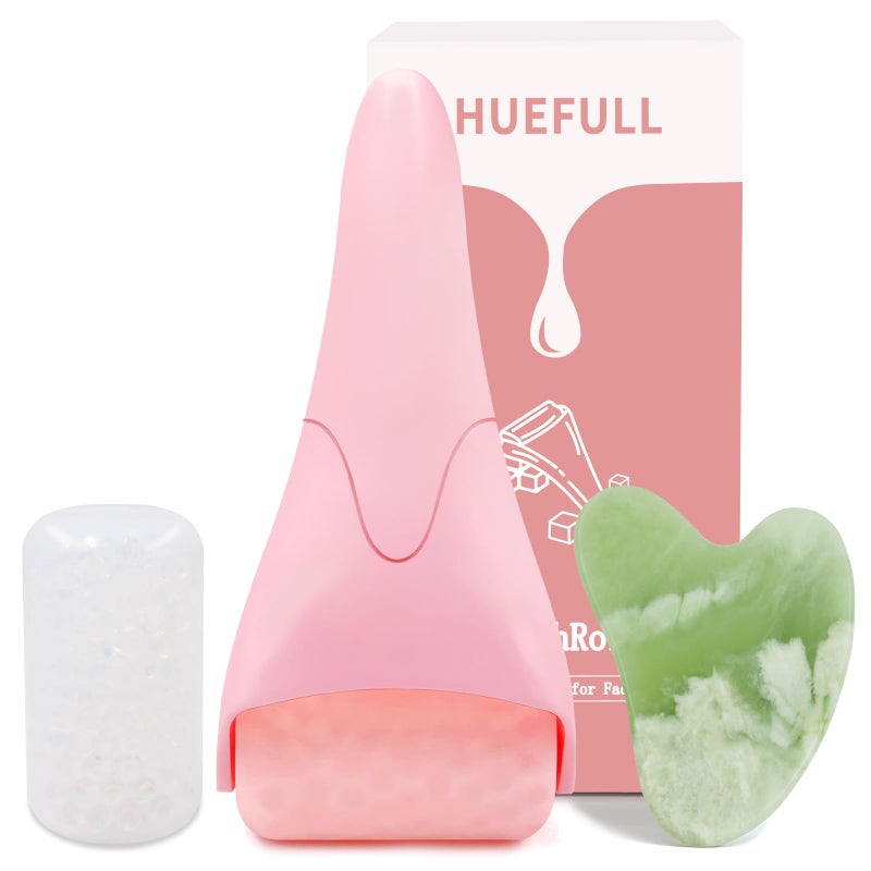 huefull Ice Roller for Face with 2 Rollers and Gua Sha Facial Tools Face Roller for Self Care Guasha Tool for Face Puffiness Relief Skin Care Gifts for Woman Men Self Care Gifts